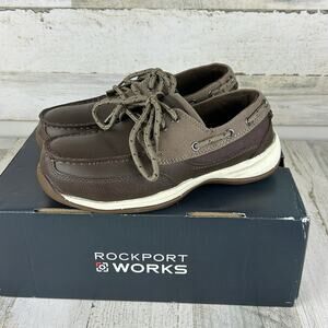 Rockport Works womens 6.5 sailing club leather steel toe work shoes new brown